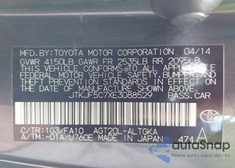 2014 Scion Tc z USA, uszkodzony, nr VIN JTKJF5C7XE3088529